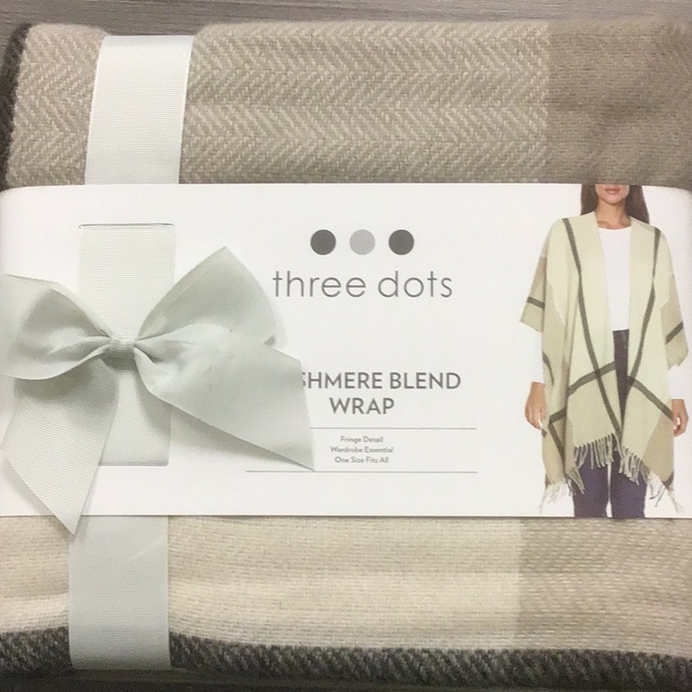 NWT THREE DOTS CASHMERE BLEND WRAP - neutral colors One size - Picture 3 of 4